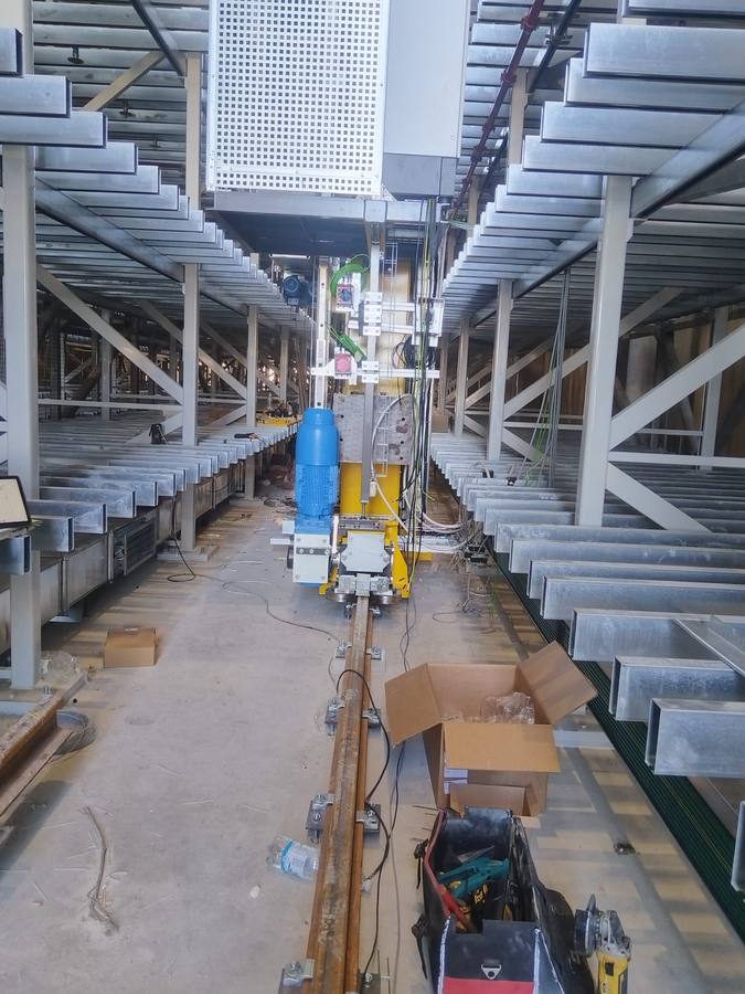 Stacker crane rails and field sensors